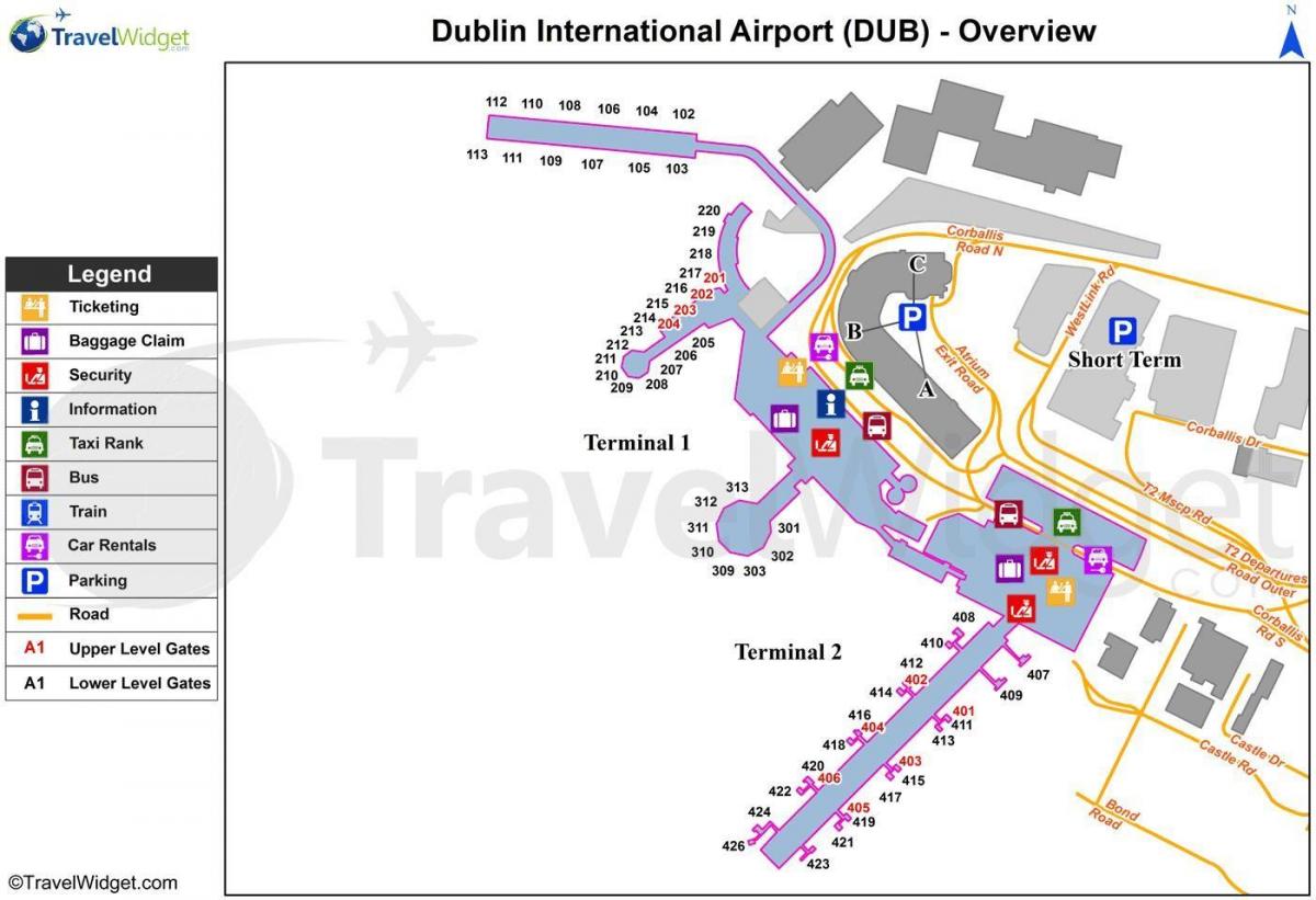 Mapa do terminal do aeroporto de Dublin