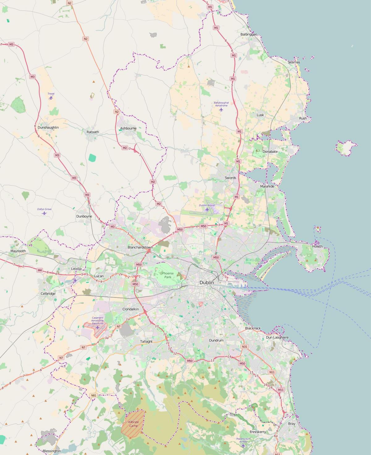 Mapa dos aeroportos de Dublin