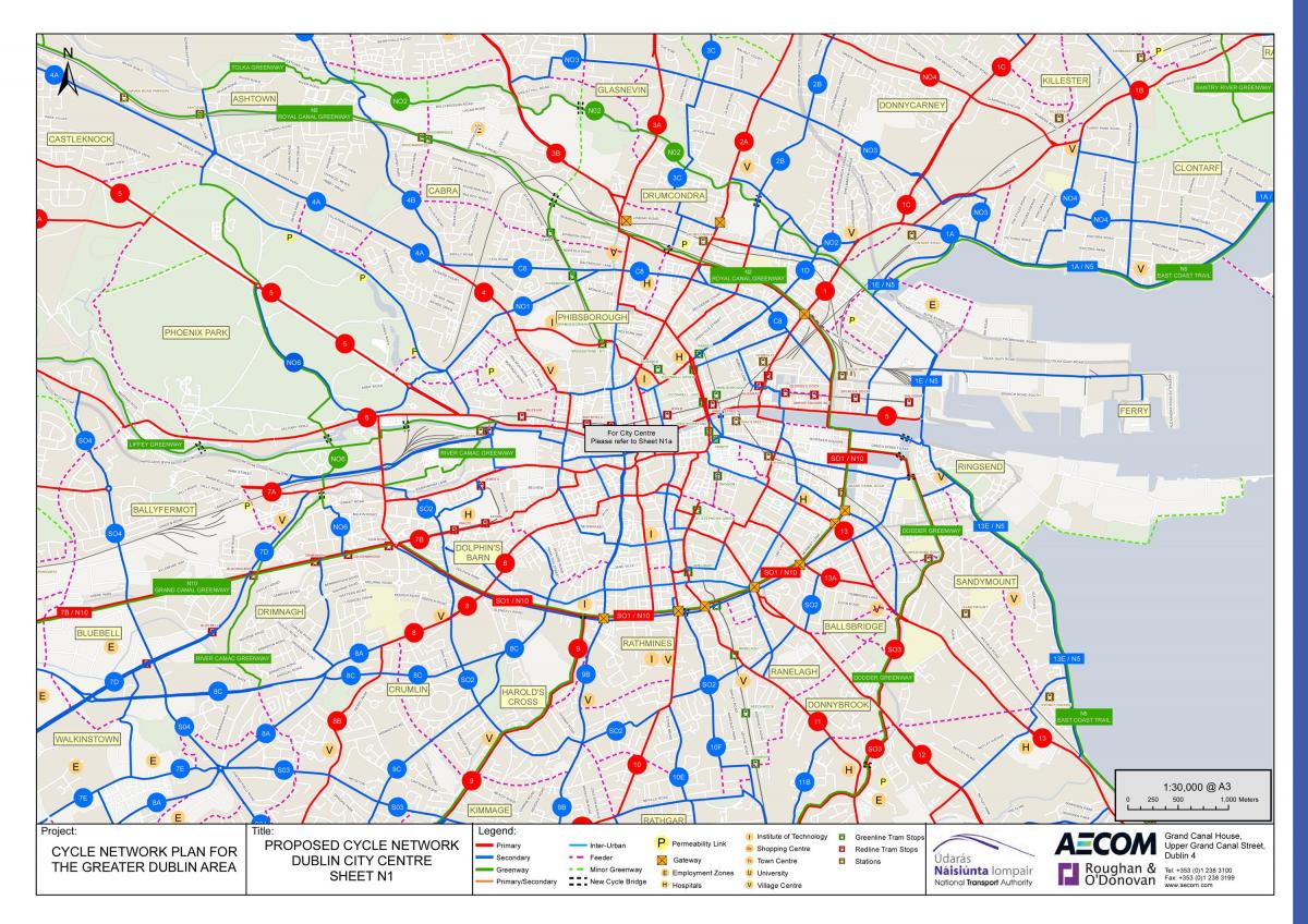 Mapa da ciclovia de Dublin