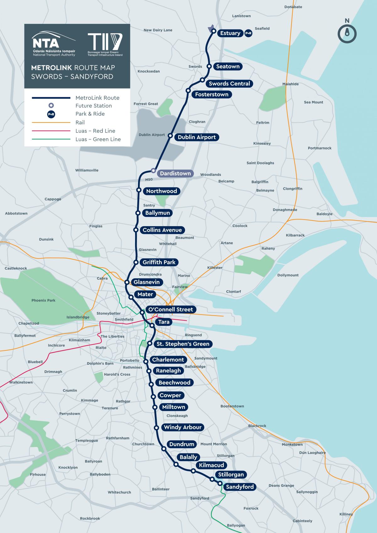 Mapa das estações de metro de Dublin