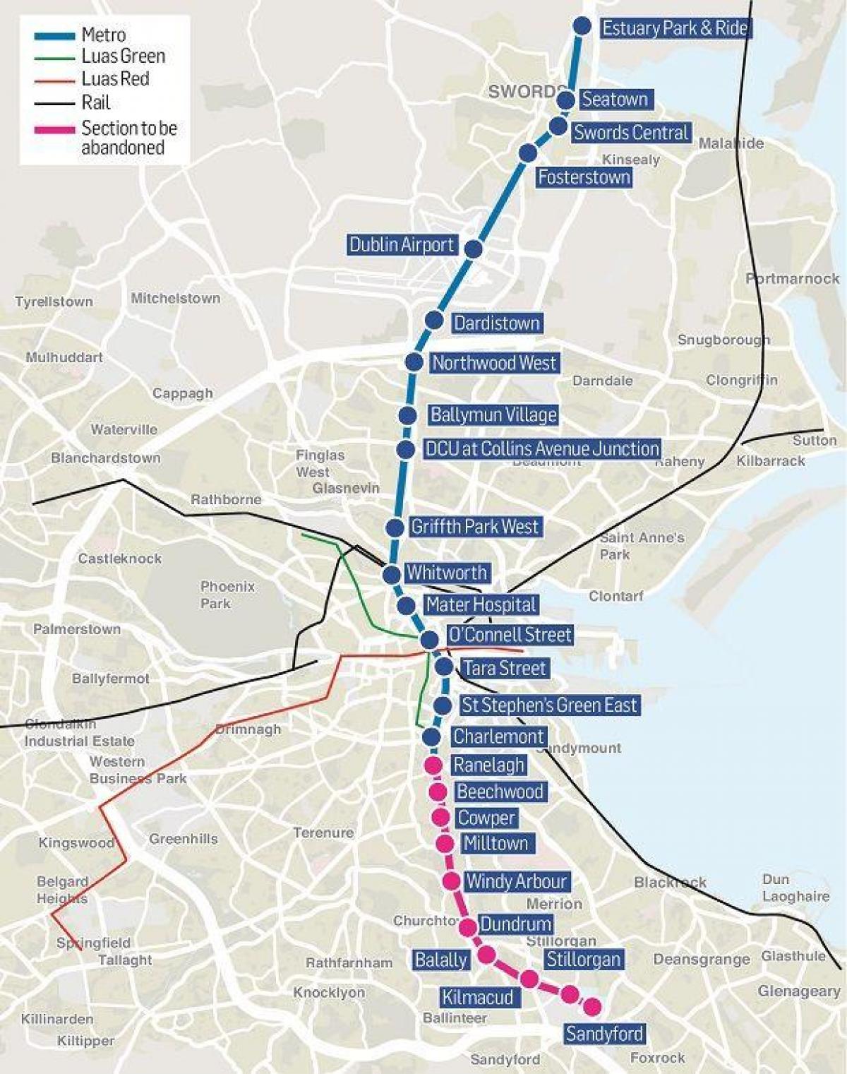 Mapa da estação de metrô de Dublin